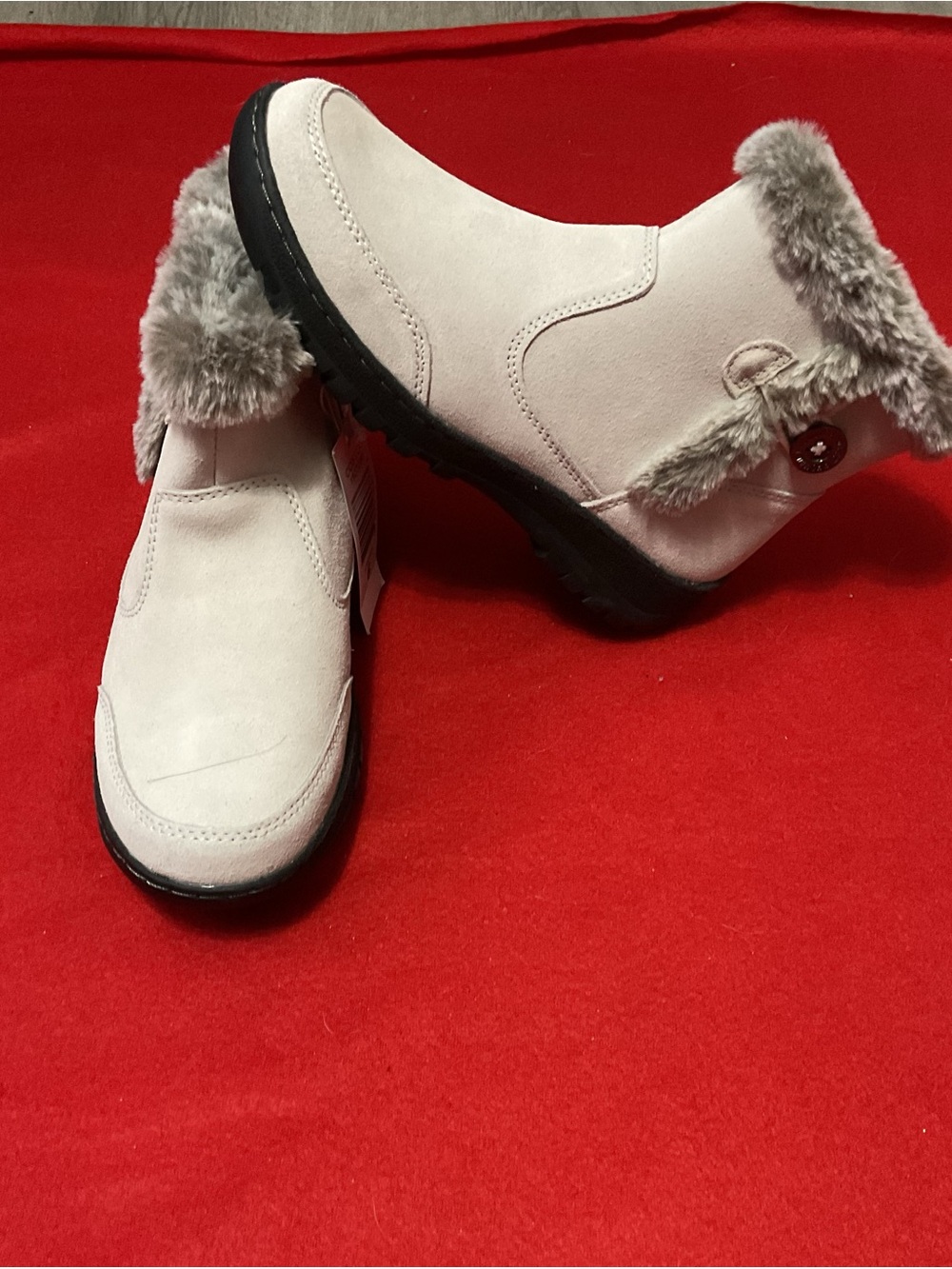 Women's Faux Fur Cuffed Ankle Boots - Light Beige